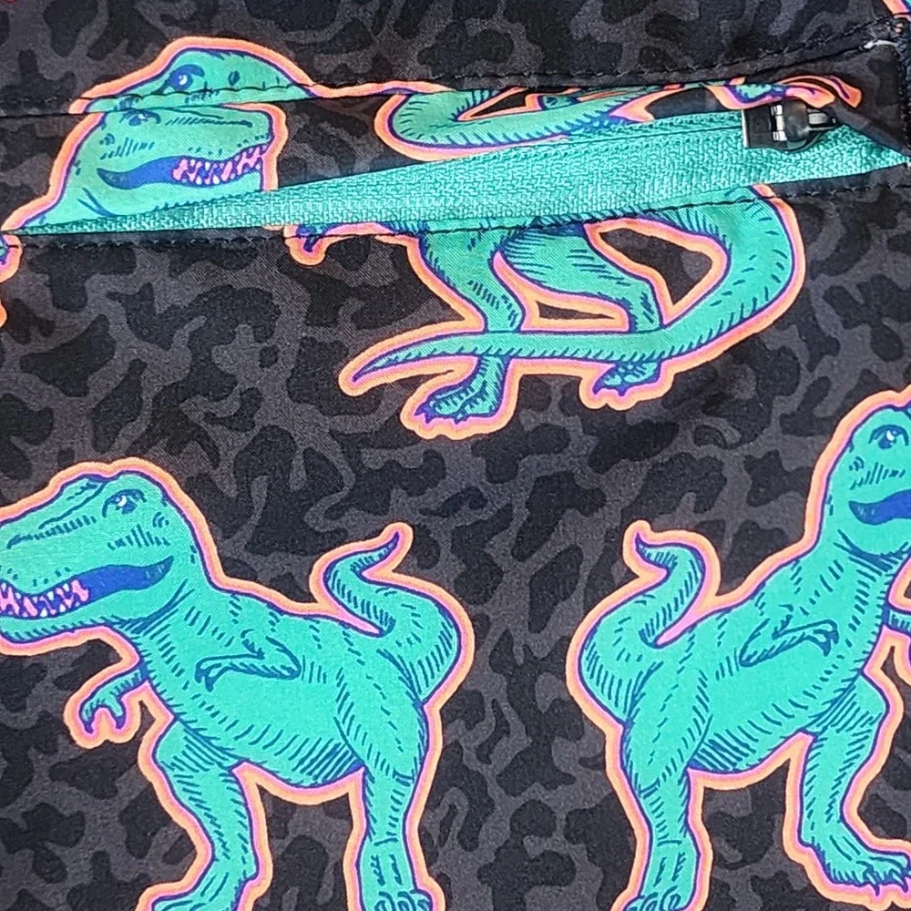 Member's Mark Mens M Resort Swim Trunk Black Green Dinosaur Print Board Shorts